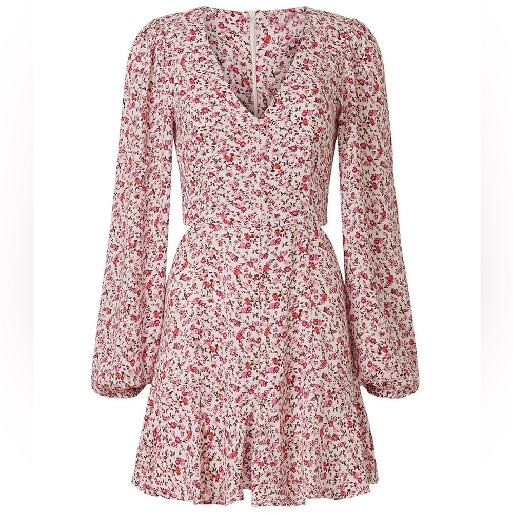AFRM Monna SIZE XS mini dress pink floral print long sleeve rent the runway